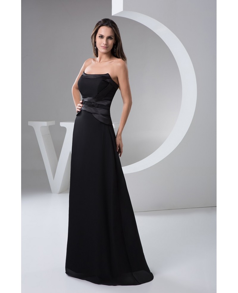 Black A Line Strapless Floor Length Satin Evening Dress Bd Evening