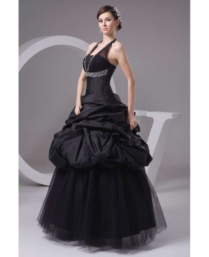 Gothic Sequined Long Halter Black Tulle Wedding Dress|wd14504|Wedding ...