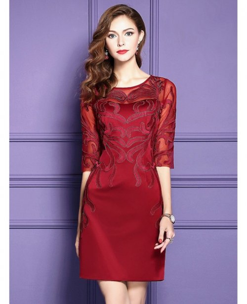 Burgundy Half Sleeve Short Dress For Women Over 40 For Weddings|bd25820 ...