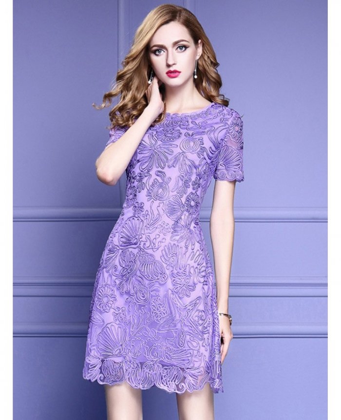 Elegant Purple Lace A Line Wedding Guest Dress With High-end Embroidery ...