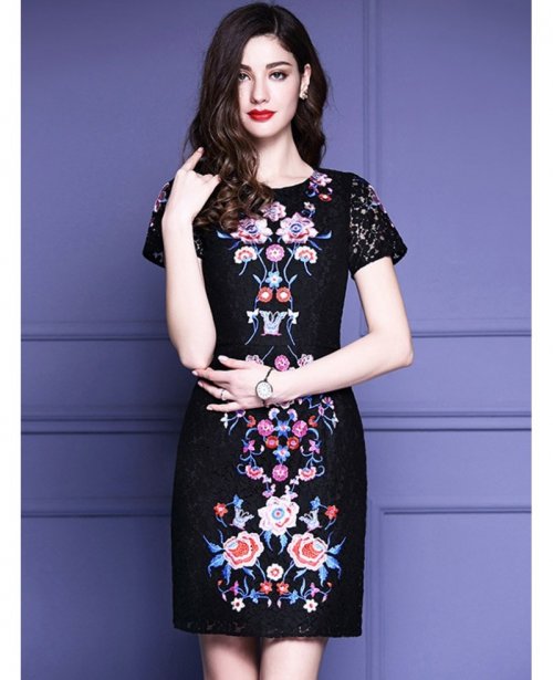 Chic Black Lace Bodycon Dress With Flowers For Wedding Parties|bd26059 ...