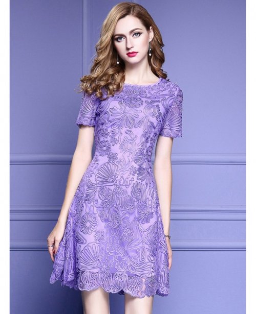 Elegant Purple Lace A Line Wedding Guest Dress With High-end Embroidery