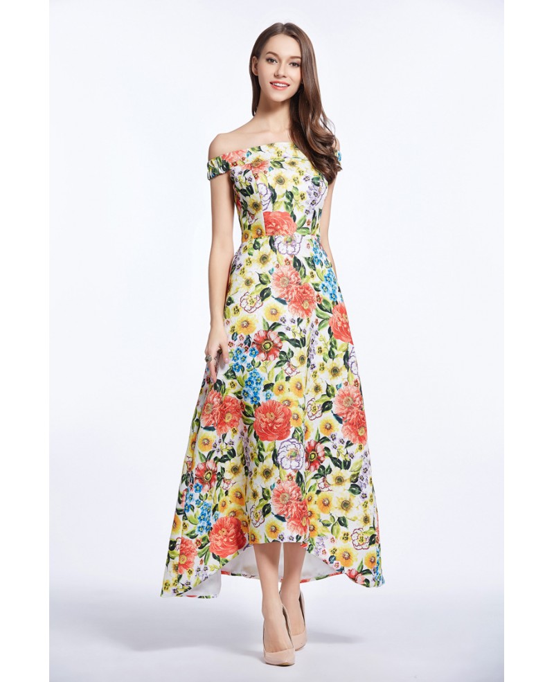 Chic Summer Off-the-Shoulder Printed Weddding Guest Dress