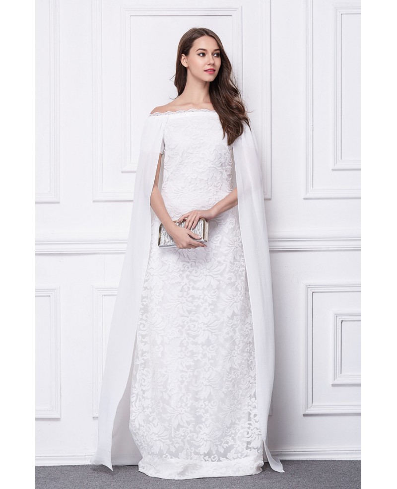 Stylish A-Line Lace Long Evening Dress With Cape