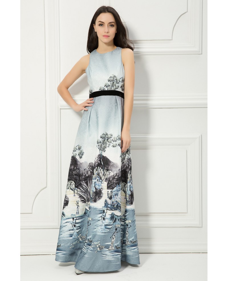 Chinese Style A-Line Printed Wedding Party Dress