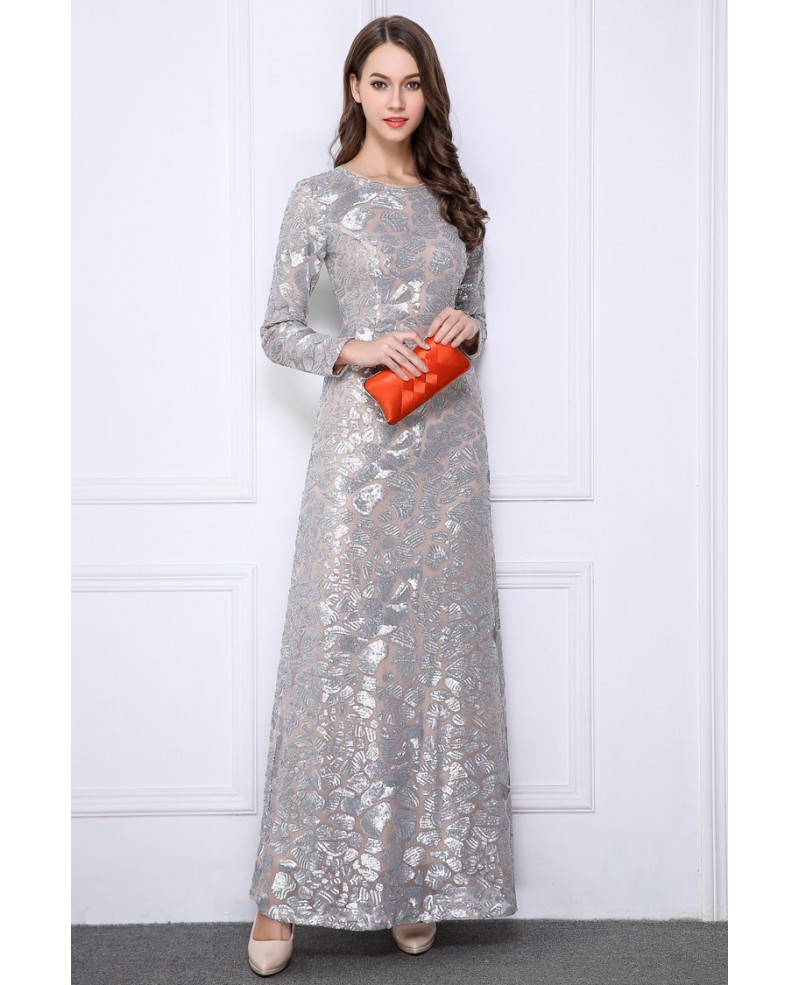 Sparkled Sequined Long Prom Dress With Long Sleeves