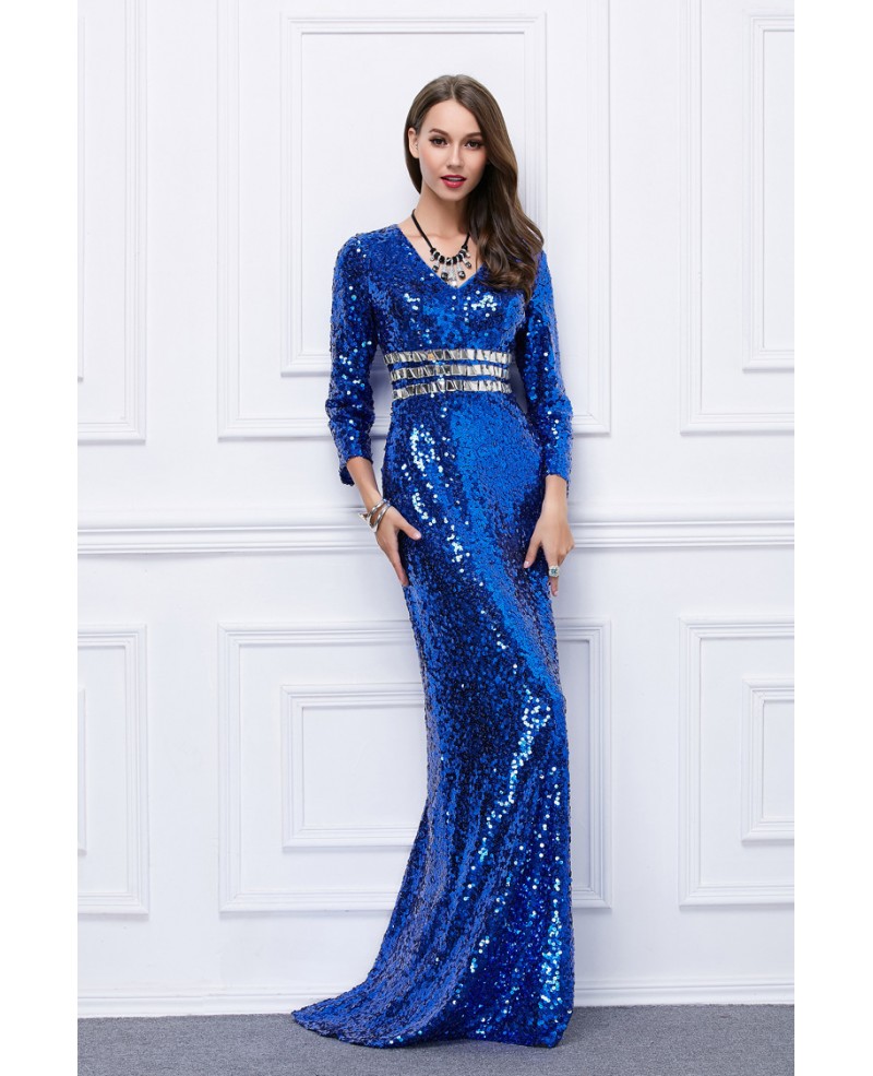 Amazing Sheath Sequined Sweep Train Evening Dress With Sleeves