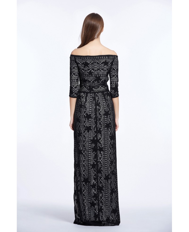 Elegant Off-the-Shoulder Embroidered Long Dress With Sleeves