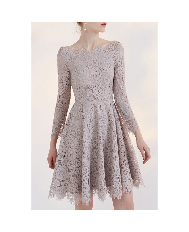 Charming Full Lace A-line Off the Shoulder Party Dress with 3/4 Sleeve