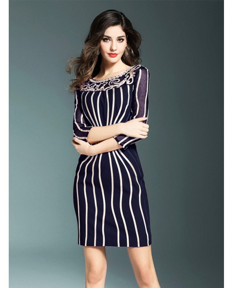 Chic Striped Bodycon Short Dress With Sleeves For Wedding Guests