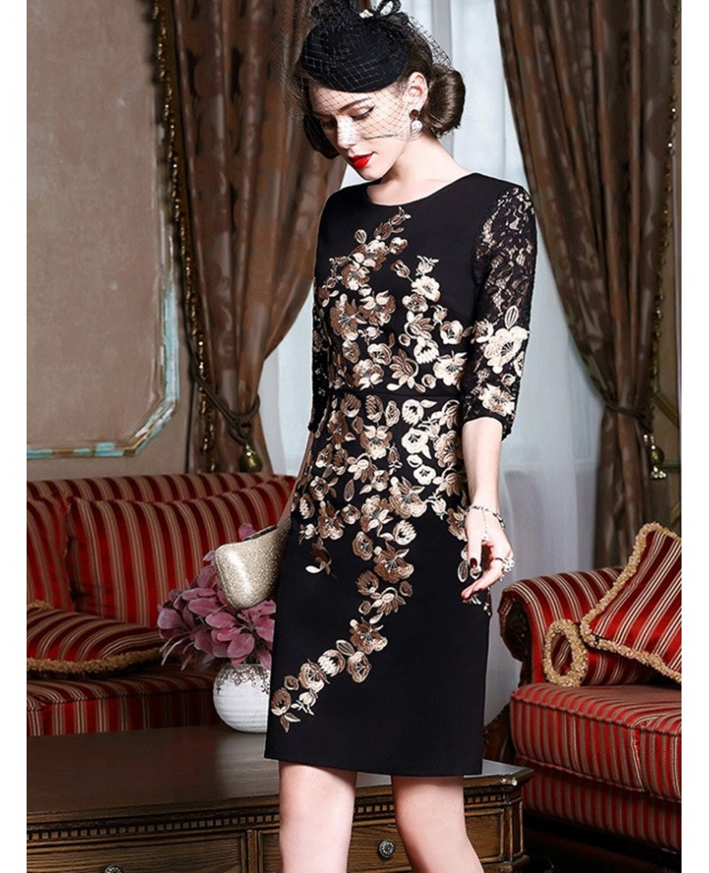 Black With Gold Classy Cocktail Dress For Women Over 40 50 Wedding