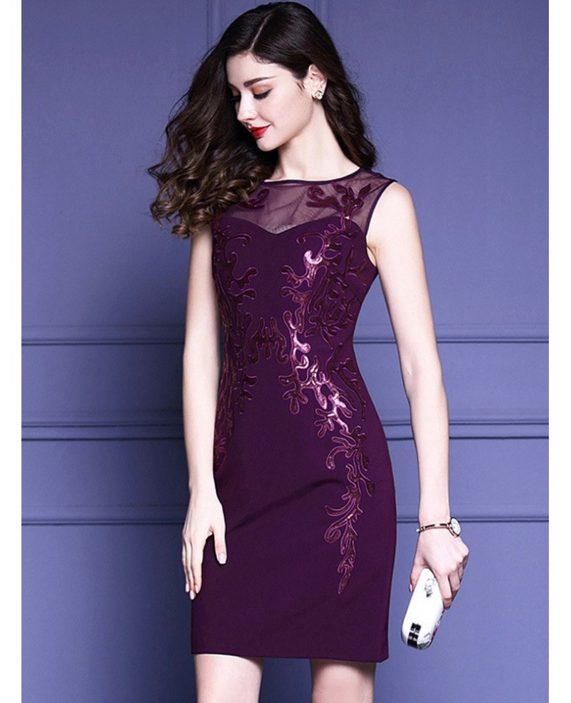 Purple Embroidery Fitted Cocktail Dress Sleeveless For Wedding Guestbd25972cocktail Dresses 7399