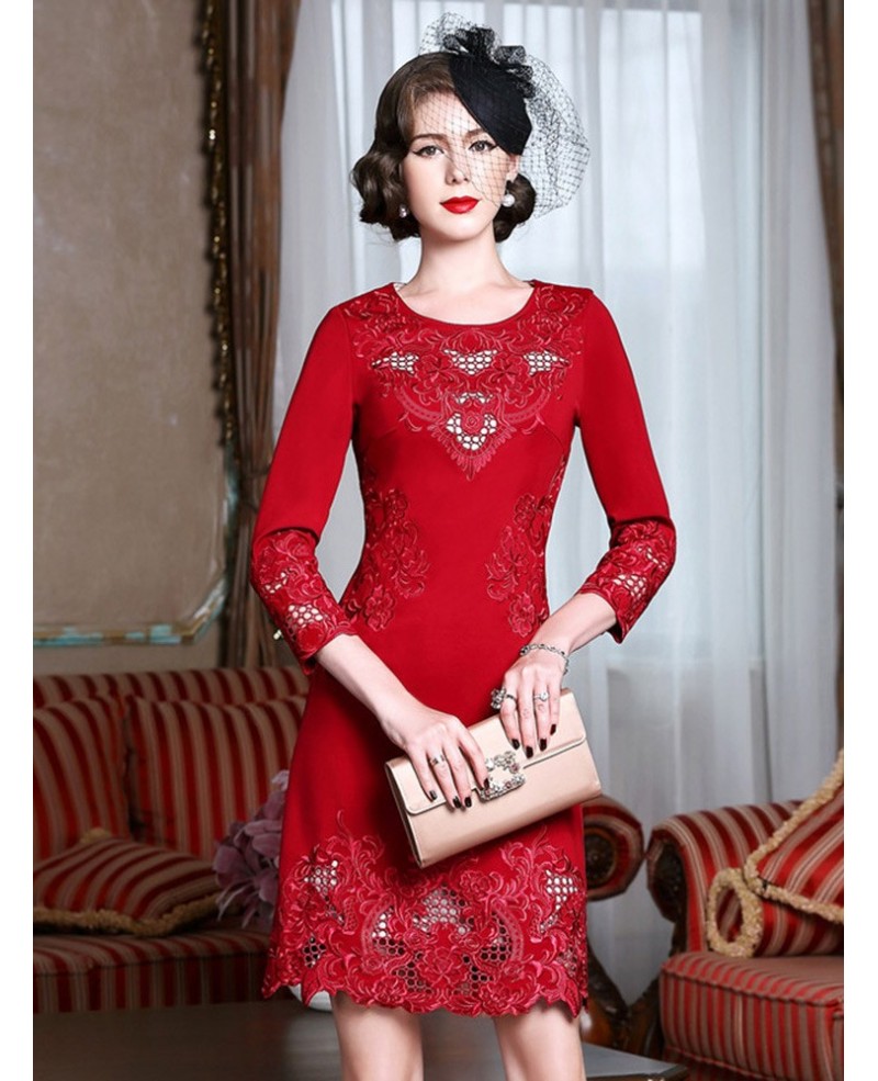 High-end Embroidery Long Sleeve Party Dress For Women Over 40,50 Wedding Guests