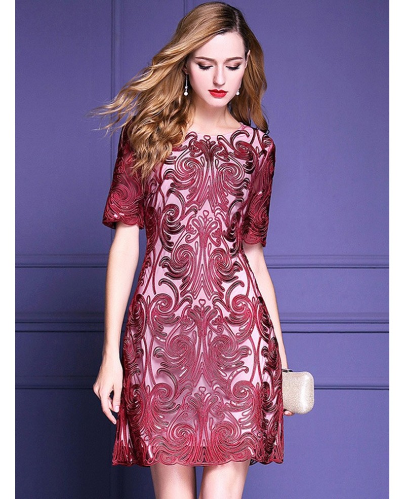 Classy Burgundy Short Sleeve Cocktail Dress For Over Weddings|bd26410 ...