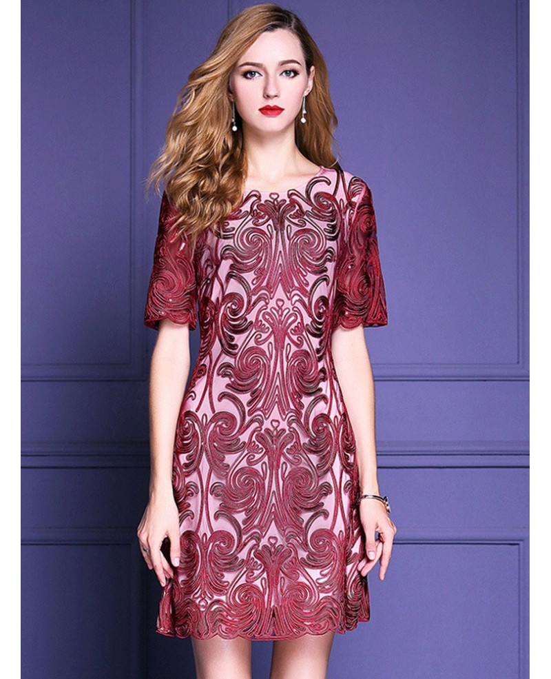 Classy Burgundy Short Sleeve Cocktail Dress For Over Weddings|bd26410 ...