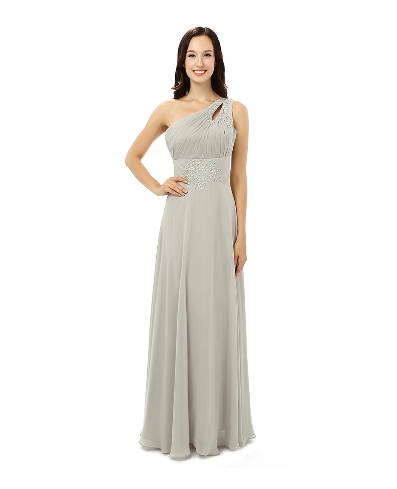 Silver Sheath One-shoulder Floor-length Prom Dress