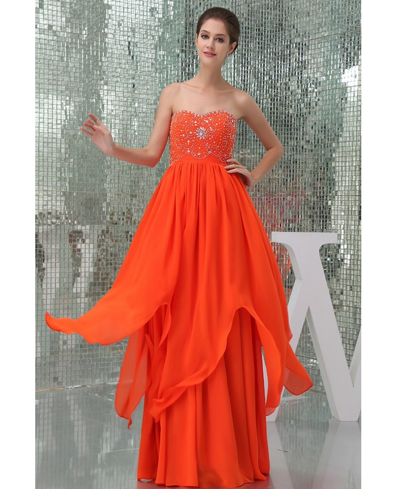 A-line Sweetheart Floor-length Chiffon Prom Dress With Beading