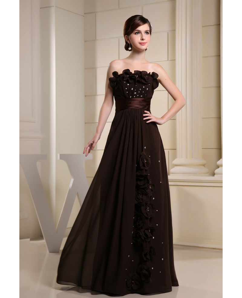 A-line Strapless Floor-length Chiffon Evening Dress With Beading