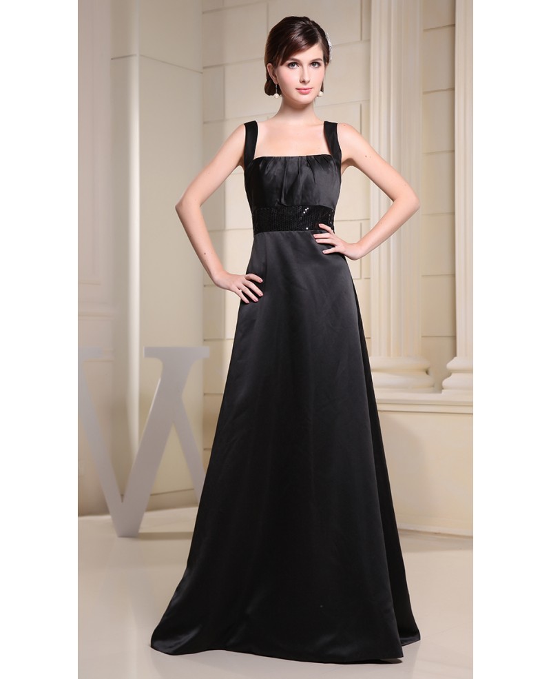 A-line Square Neckline Floor-length Satin Evening Dress