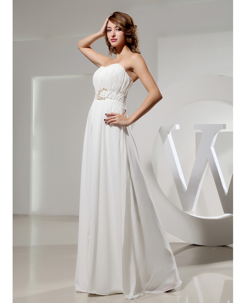 Empire Strapless Floor-length Chiffon Prom Dress With Beading