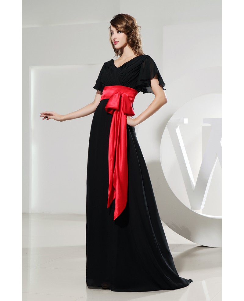 A-line V-neck Sweep Train Chiffon Evening Dress