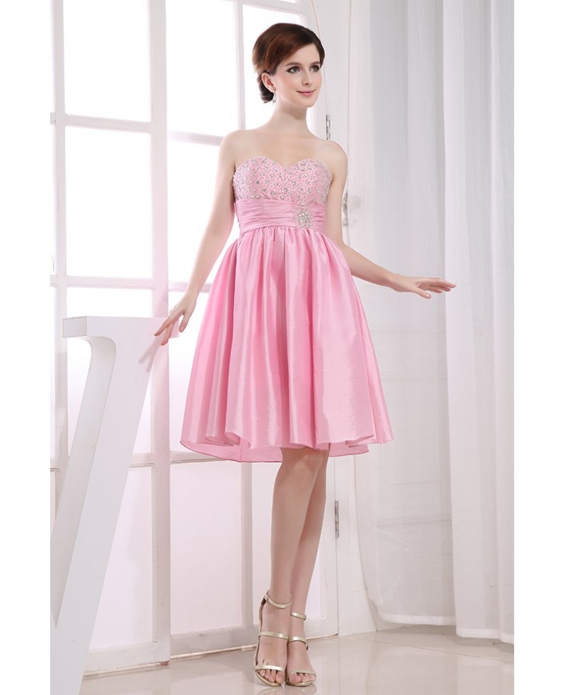 A-line Strapless Knee-length Satin Homecoming Dress With Beading