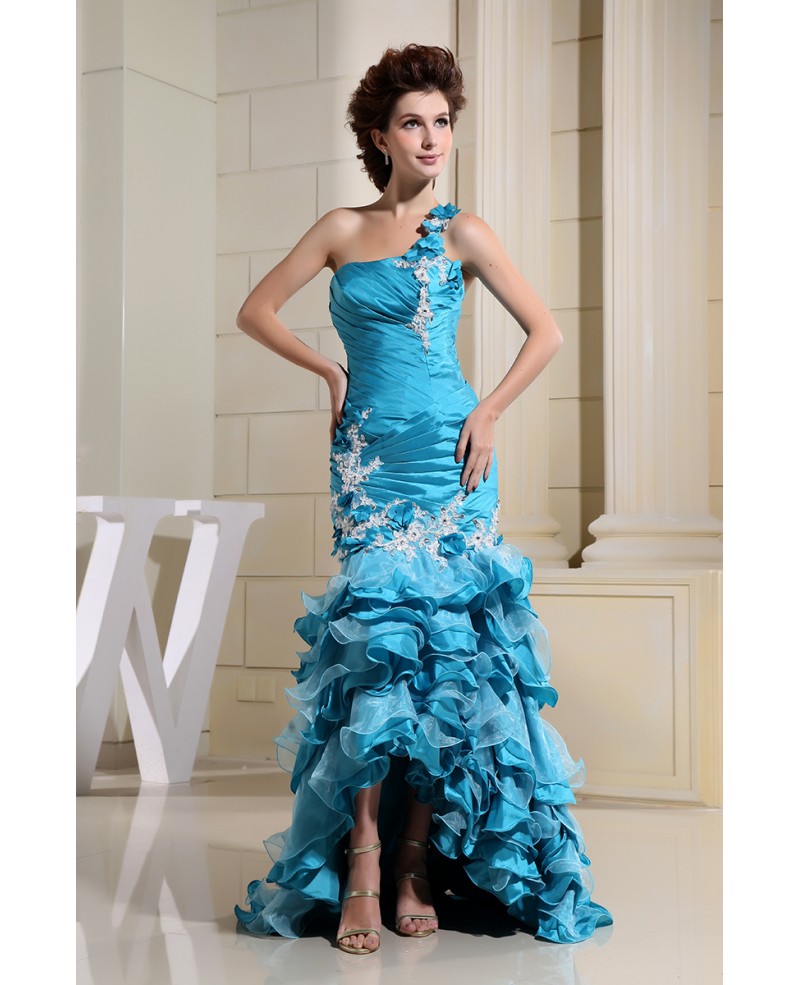 Mermaid One-shoulder Asymmetrical Satin Prom Dress With Cascading Ruffle