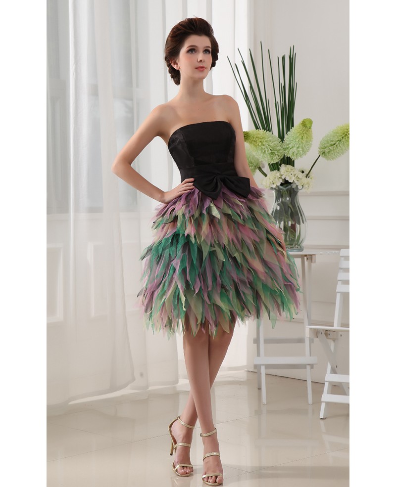 A-line Strapless Knee-length Tulle Prom Dress With Cascading Ruffle - Click Image to Close