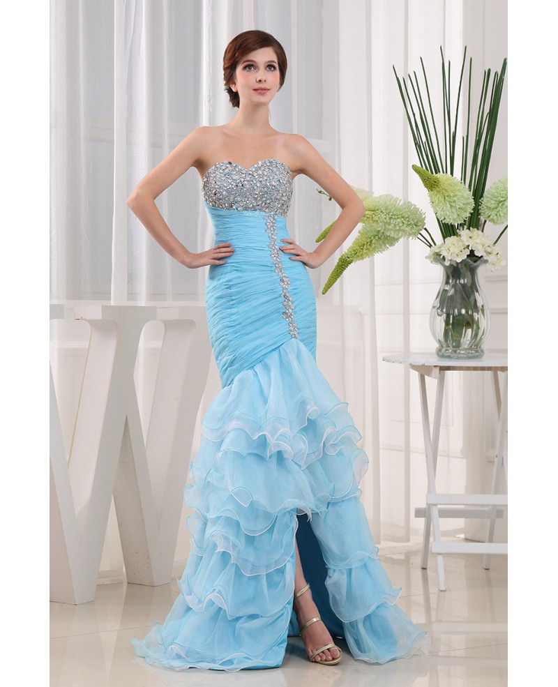 Mermaid Sweetheart Asymmetrical Tulle Prom Dress With Beading