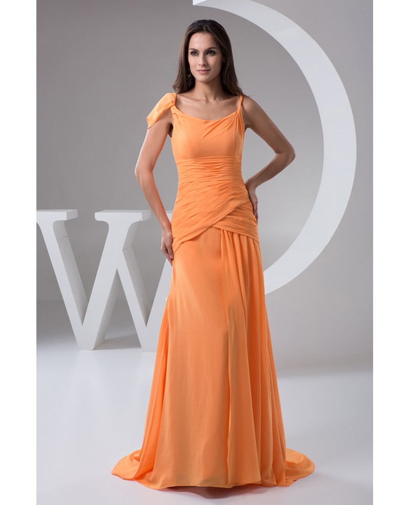 Sheath Scoop Neck Sweep Train Chiffon Evening Dress