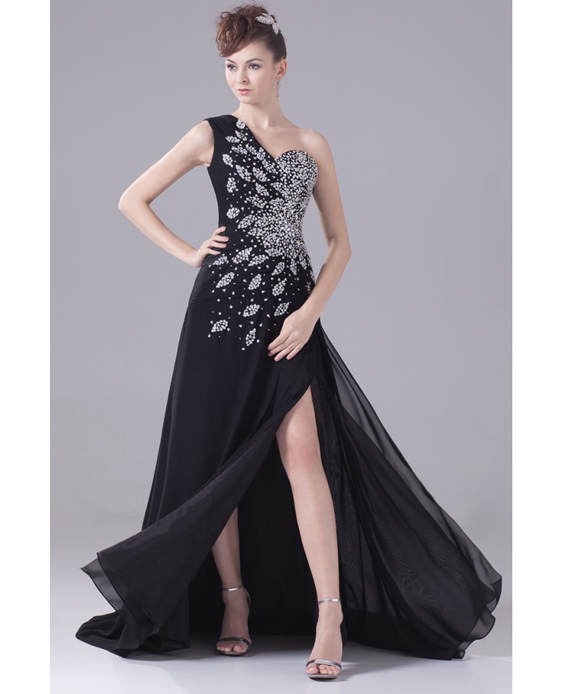 Long Formal Sequined One Shoulder Prom Dress with Split Front