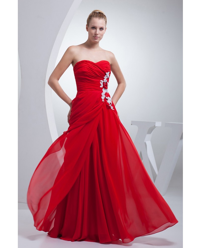 Sweetheart Red Chiffon Modest Long Prom Dress