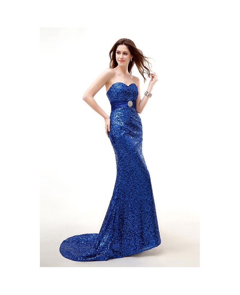 Sweetheart Sparkly Sequins Empired Mermaid Long Prom Dress