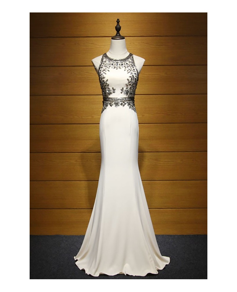 Exclusive Sheath Scoop Neck Floor-length Satin Prom Dress With Beading