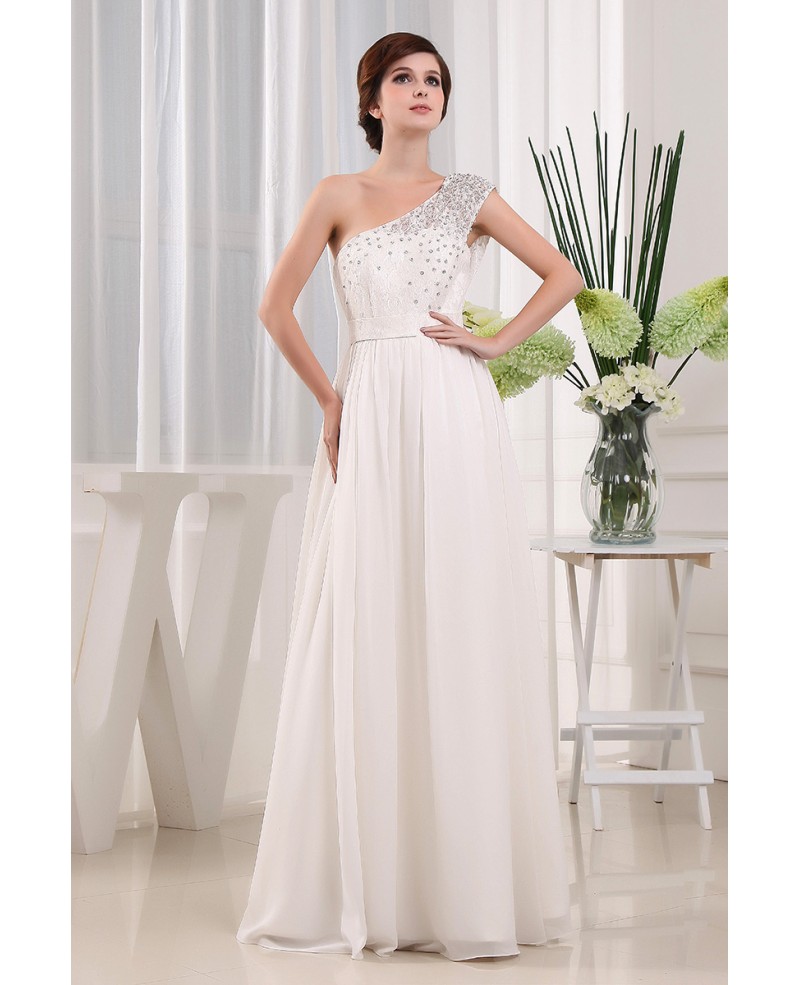 A-line One-shoulder Floor-length Wedding Dress With Beading