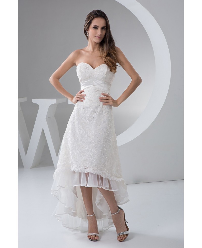 A-line Sweetheart Asymmetrical Lace Wedding Dress With Beading