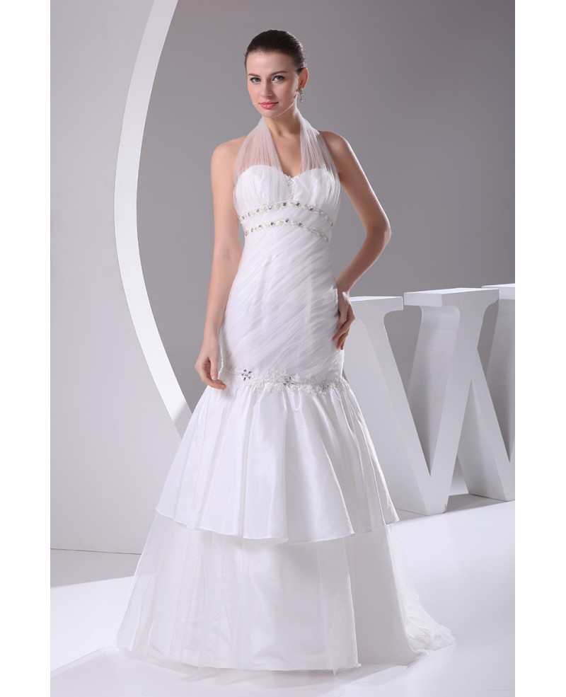 Long Halter Fitted Mermaid Wedding Dress with Layers