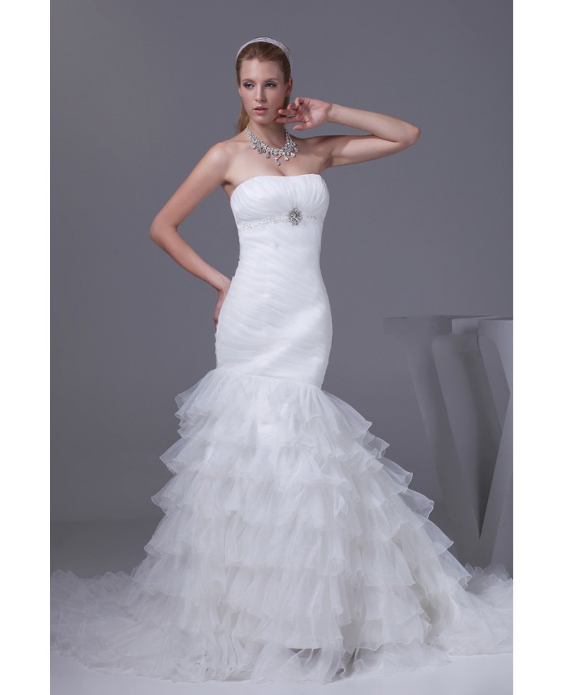 Beautiful Strapless Pleated Mermaid Ruffles Wedding Dress