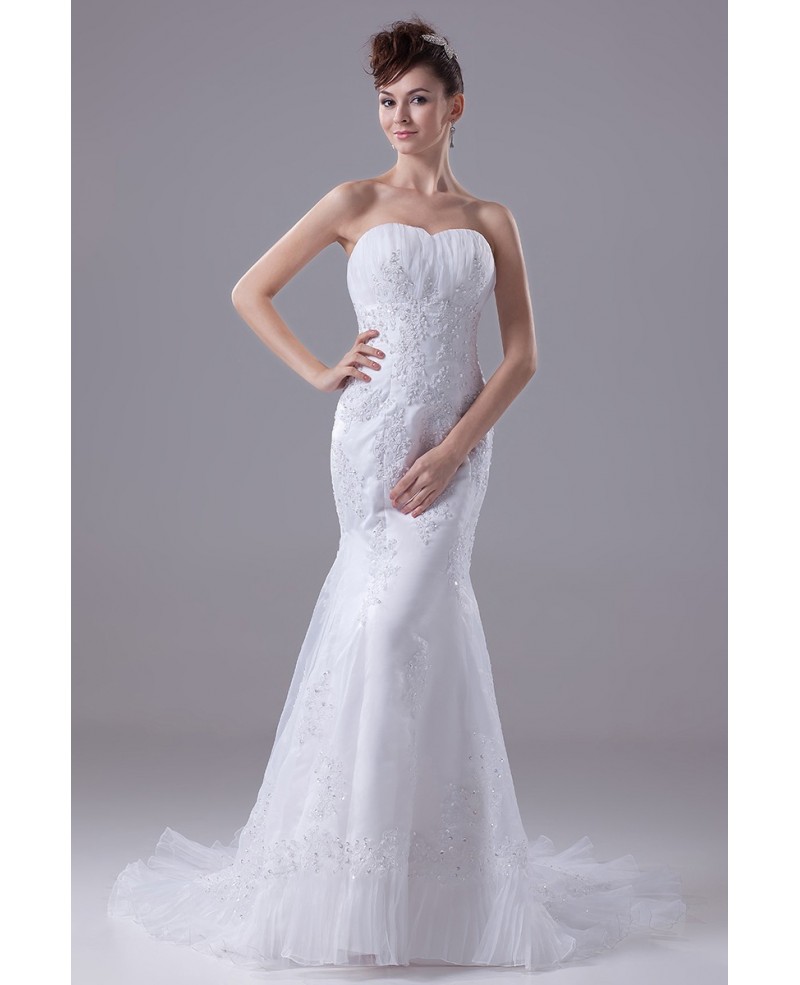 Beaded Lace Sweetheart Fitted Mermaid Organza Wedding Dress