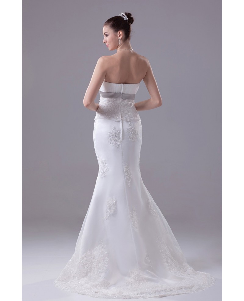 Strapless Empire Waist Mermaid Organza Lace Wedding Dress