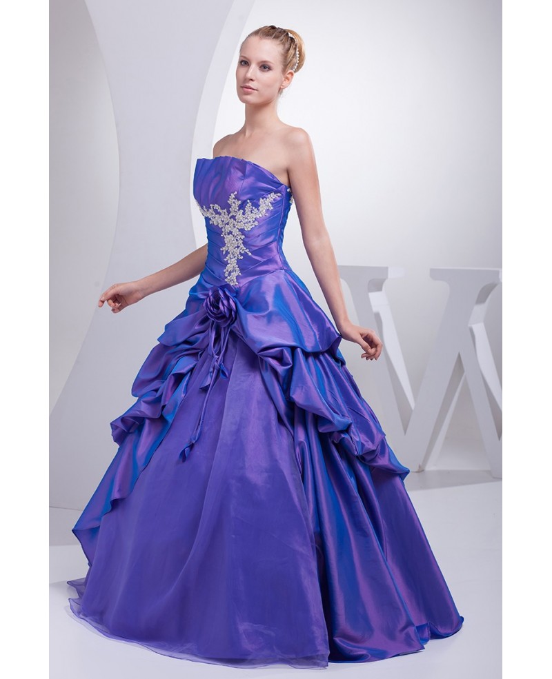 Purple Taffeta Lace Ruffles Ballgown Colored Wedding Dress