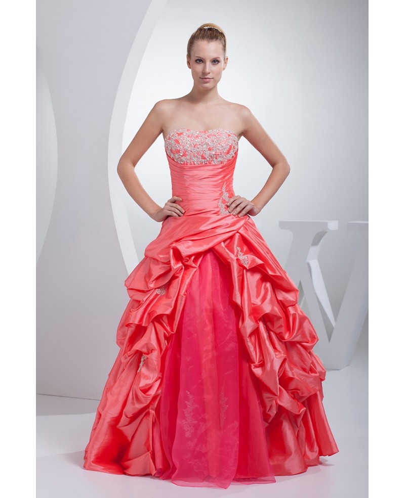 Red and Pink Taffeta Strapless Wedding Dress Ballgown