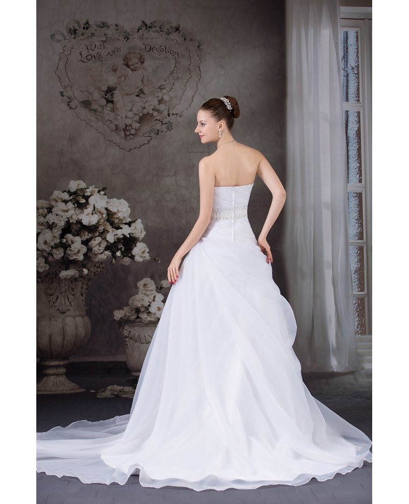 Strapless Pleated Organza Wedding Dress with Ruffles