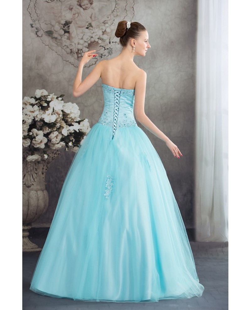 Beautiful Blue Lace Tulle Ballgown Wedding Dress Corset Back