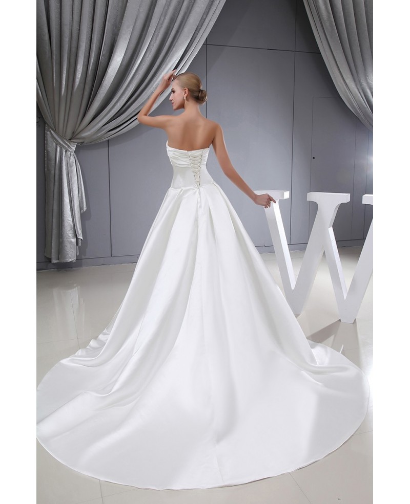 Simple Ivory Satin Strapless Ballgown Wedding Dress Custom