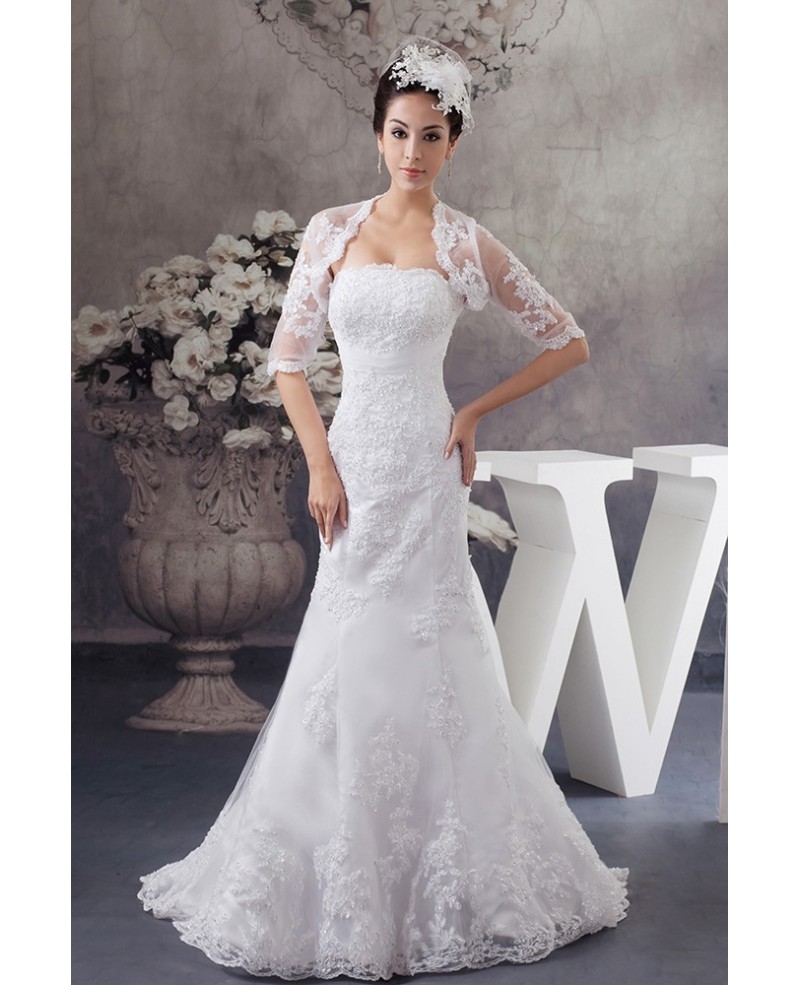 Perfect Fitted Lace Half Sleeve Mermaid Wedding Dress with Jacket