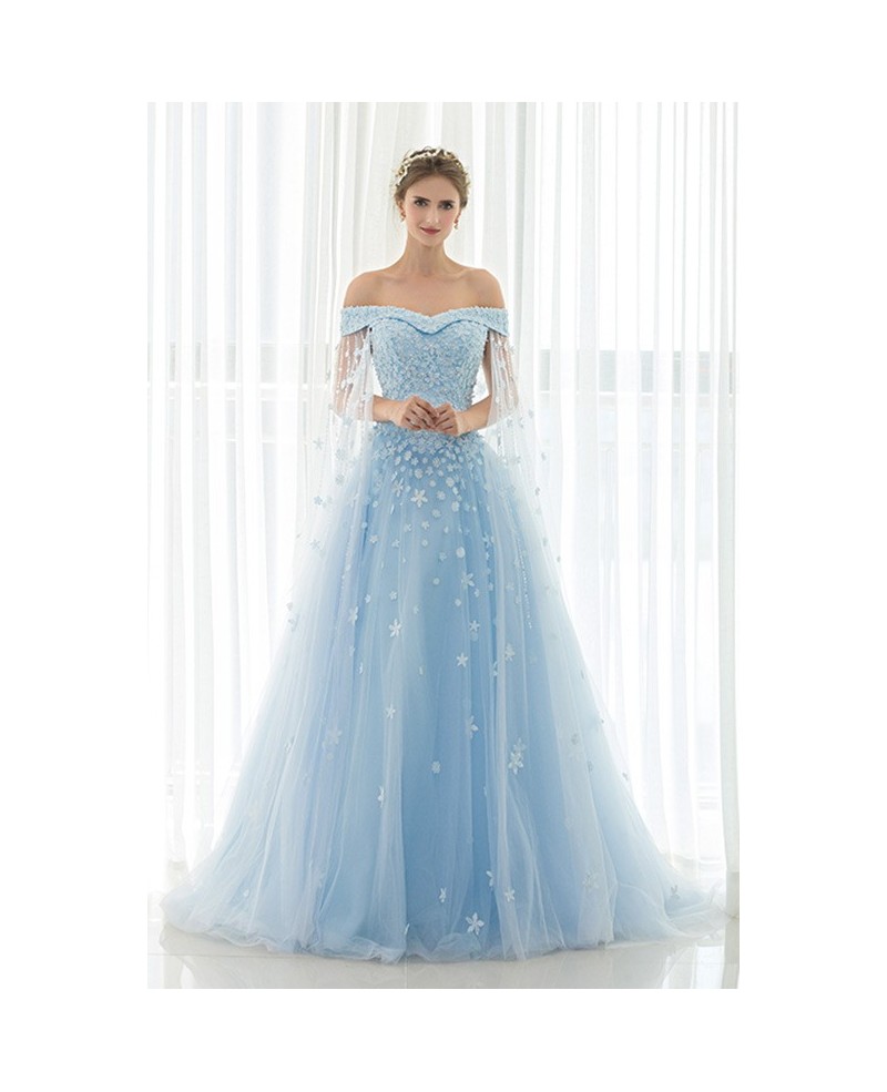 blue floral wedding dress