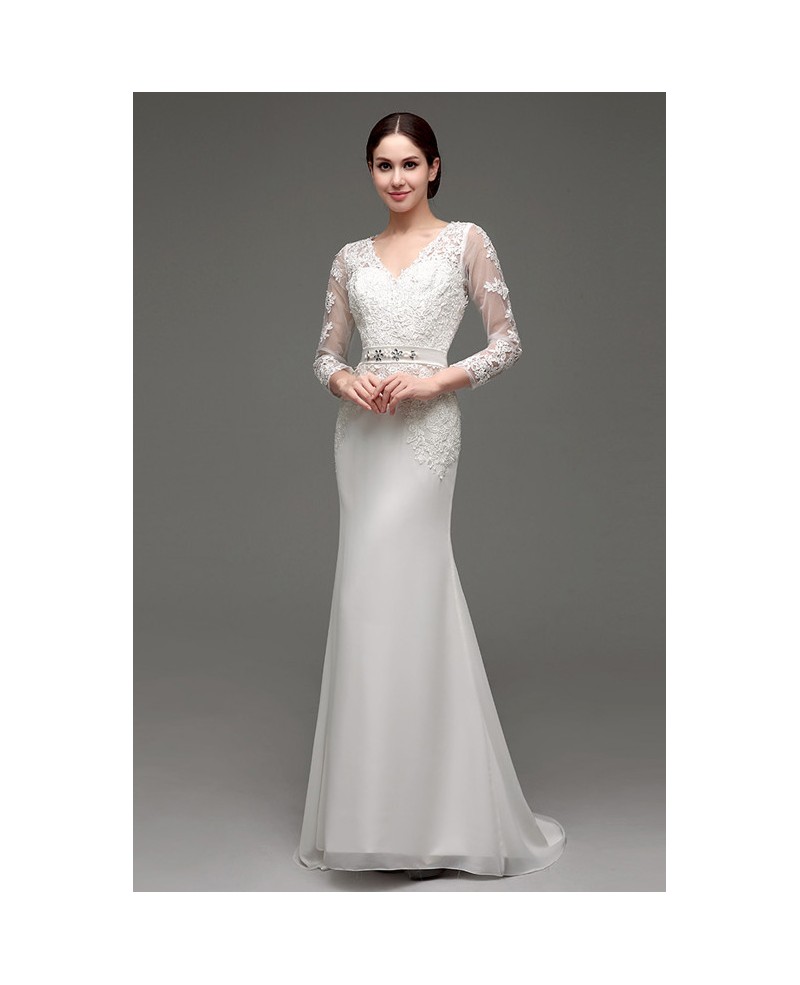 Mermaid V-neck Long-strap Floor-length Wedding Dress