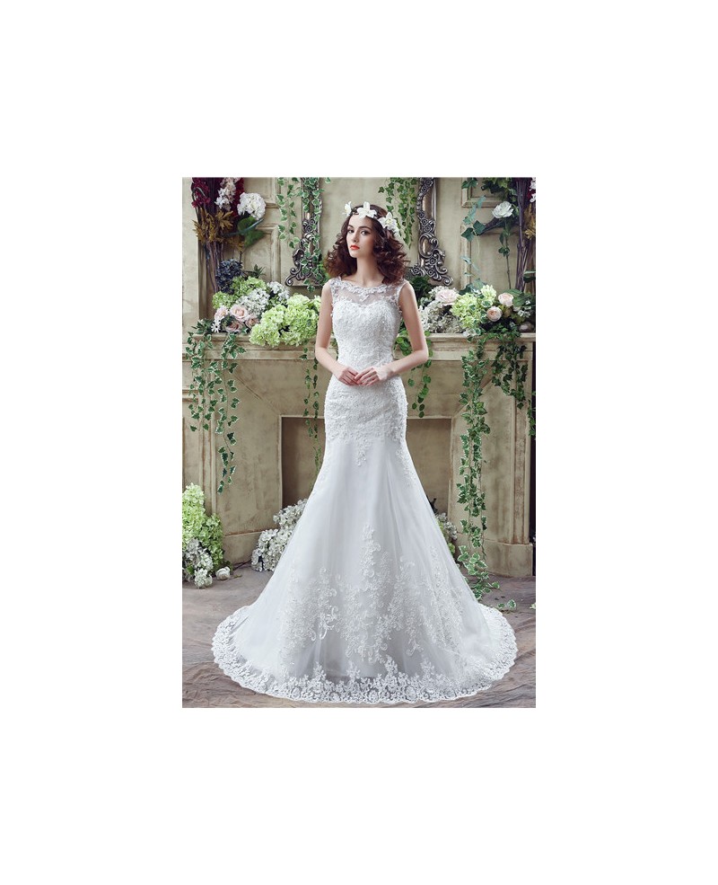 Mermaid Scoop Neck Court-train Wedding Dress