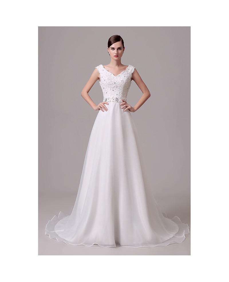 A-line V-neck Court-train Wedding Dress